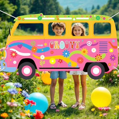 Large Hippie Bus Shaped Photo Prop 60s 70s Party Decorations Fabric Retro Van Prop Banner Hippie Bus Photo Prop Hippie Sel...