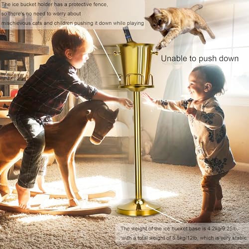 Champagne Bucket with Stand,Ice Bucket with Stand Stainless Steel Bucket Wine Chiller On Stand 12Lb Hammered Tall Ice Buck...