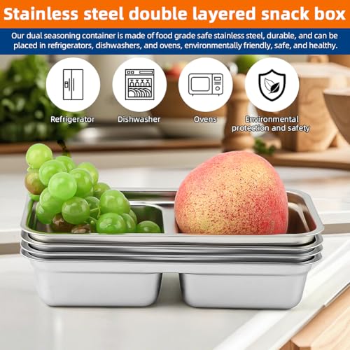 Kazheon Grab and Go Snack Containers,Stainless Steel Double Compartment Snack Containers with Lids,Reusable Condiment with...