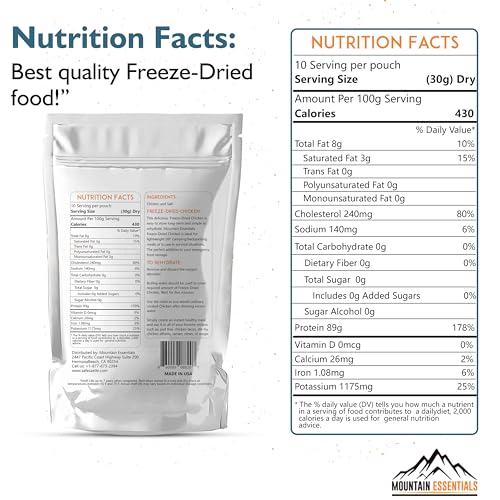 MOUNTAIN ESSENTIALS Freeze-Dried Diced Chicken – Fully Cooked and Ready to Eat | Everyday Pantry Staple for Meal Prep, Cam...