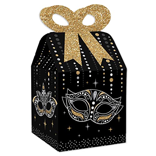 Big Dot of Happiness Masquerade - Square Favor Gift Boxes - Venetian Mask Party Bow Boxes - Set of 12
