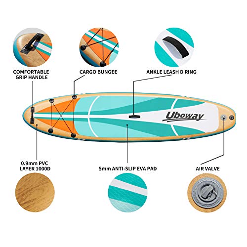 Uboway Inflatable Paddle Boards Stand Up: 10/11 feet SUP with Adjustable Paddle Backpack Pump Leash Fin Youth Adults Stand...