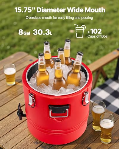 VEVOR Insulated Beverage Dispenser, 8 Gal/30.3L Thermal Hot and Cold Drink Server Dispenser with Spigot, Food-Grade Cooler...