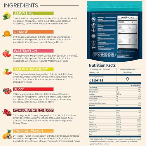 Sooergy Electrolytes Powder Packets Sugar Free Hydration Packets, 7 Flavors Liquid Daily IV Electrolyte Drink Mixes for Re...