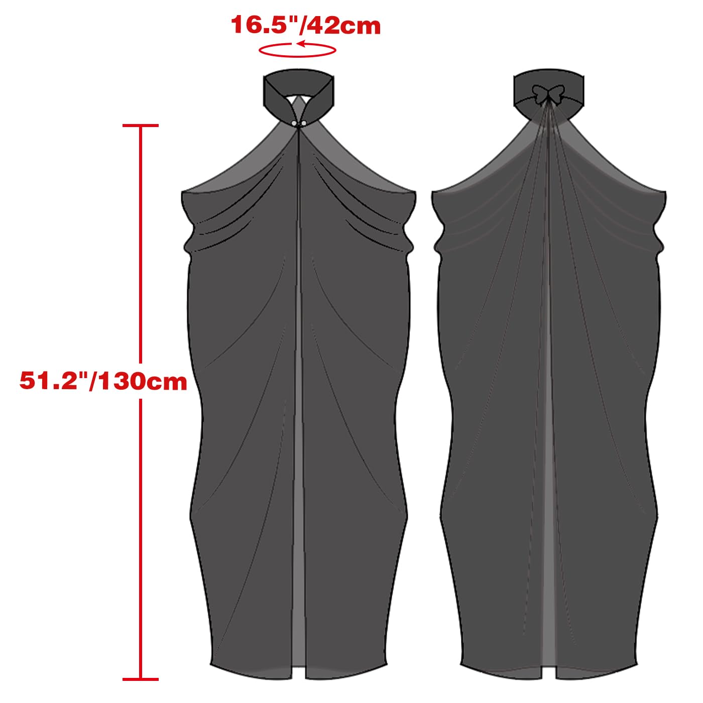 DAZCOS Chiffon Shawls Cape for Women Tulle Cloak Sheer for Evening Glamour Dresses Wedding Collared Halter Capelet (Black)