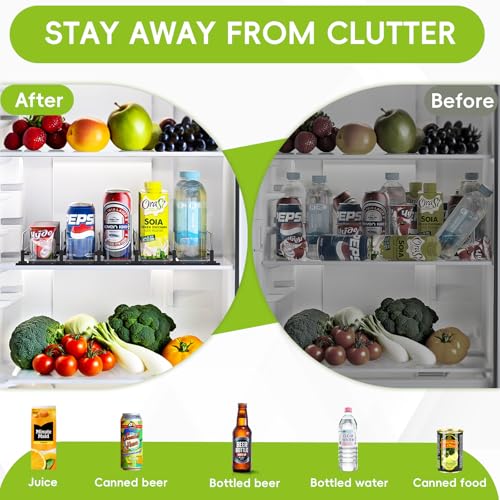 Soda Can Dispenser, Self-Pushing Drink Organizer, Width Adjustable Fridge Organization, Beer Pop Can Water Bottle Dispense...