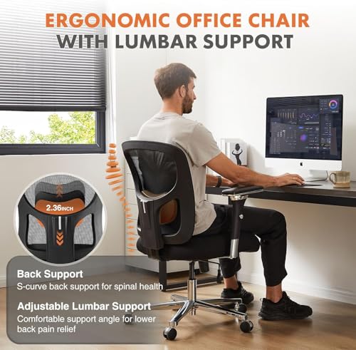 Sweetcrispy Big and Tall Office Desk Chair with Lumbar Support, 500lbs Heavy Duty Mesh Ergonomic Computer Chair with 4D Ar...