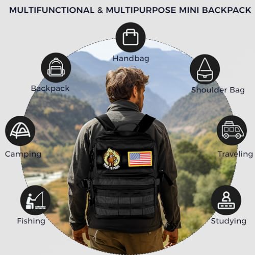 flipfit 9L Mini Tactical Backpack Small Military Gym Bag for Men Women Molle Daypack Camping Backpack with Patch(Black)