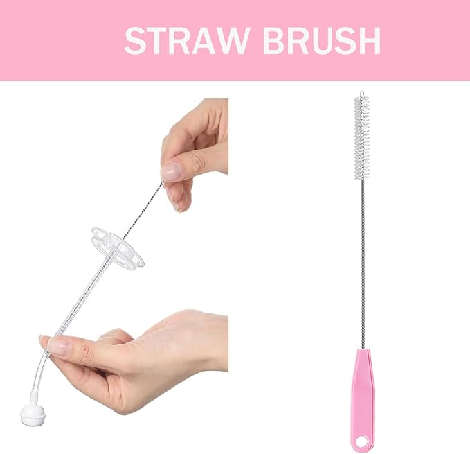 5 in 1 Bottle Cleaner Brush Set with Nylon and Silicone Bottle Brush, Straw Brush, Bottle Brush with Nipple Cleaner and Suction Cup, Cup Lid Cleaner Brushes Kit, BPA-Free (Pink)
