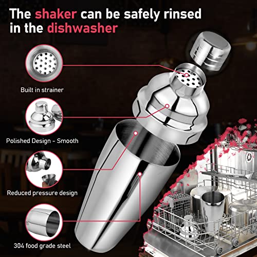 Cocktail Shaker 25oz Martini Shaker Drink Shaker Bar tools with Built-In Strainer for Bartender, Professional 18/8 Stainle...