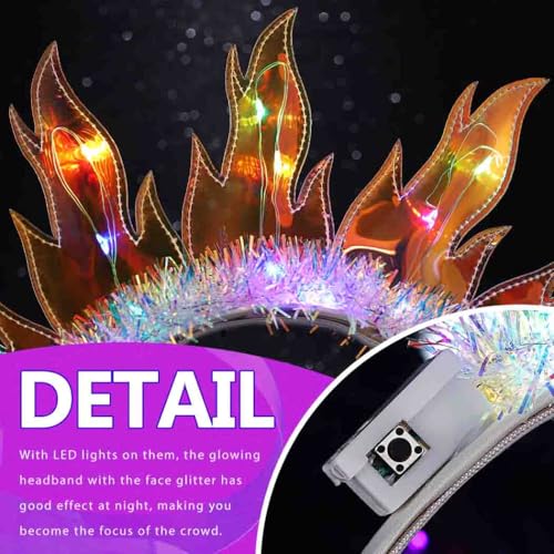 DRESBE Light Up Sun Goddess Headband LED Flame Headbands Fire Halo Party Hair Accessories for Women (Colorful Light)