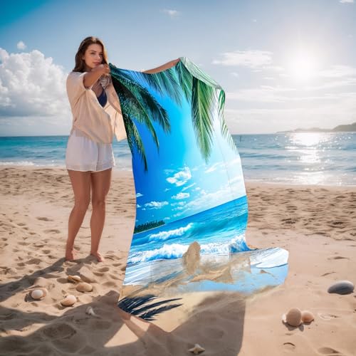 Beach Blanket Waterproof Sandproof, Palm Tree Oversized Extra Large Picnic Mat 83"×95"/8 × 7 FT for 1-7 Adults for Travel ...