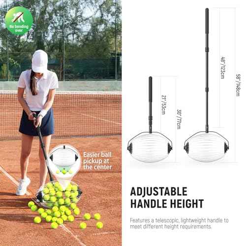 NEEWER Tennis Ball Pickleball Collector Roller, No Bending Over Quick Rolling Picker for 1.5"-3" Balls, 30-58"/77-148cm Telescopic Golf Ball Retriever for Up to 40 Tennis Balls, TB01S