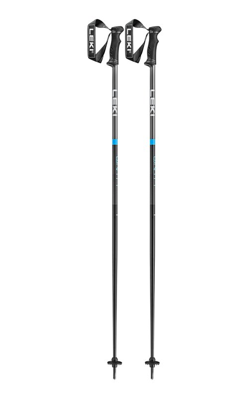 LEKI QNTM Lightweight Aluminum Ski Poles for Alpine Skiing - Black-Llight Anthracite-Cyan - 110 cm