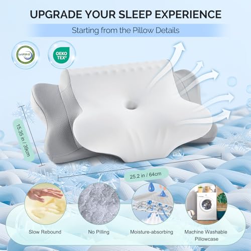 Camping Pillow Memory Foam Pillows,Cooling Ergonomic Dual-Sided Orthopedic Neck Cervical Pillow with Ice Silk Pillowcase, ...