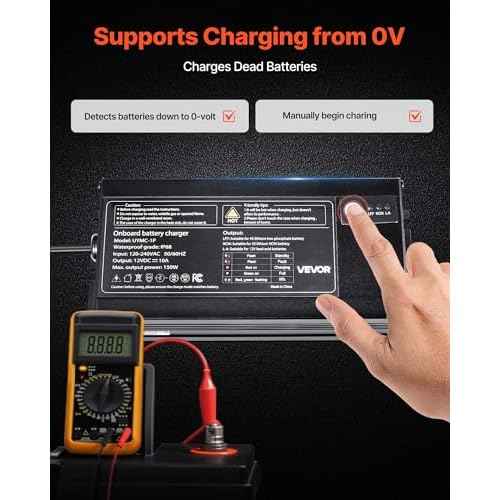 VEVOR Marine Battery Charger, 1-Bank, 10A 12V Onboard Boat Charger, IP68 Waterproof Smart On-Board Battery Charger, for Lithium-Ion (LiFePO4), NCM, Lead-Acid Batteries, Large Boat, Yacht, RV, Trailer