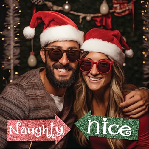 Christmas Photo Booth Props - 41-pc Photobooth Kit with 8 x 10-Inch Sign, 60 Adhesive Pads, 45 Sticks - Christmas Photoboo...