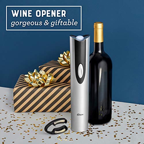 Oster Cordless Electric Wine Bottle Opener with Foil Cutter, Silver