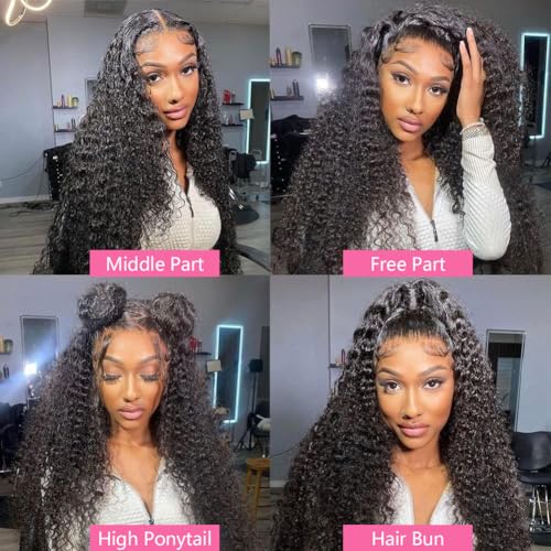 28 Inch Deep Wave Lace Front Wigs Human Hair 13x4 Deep Curly Frontal Wig Pre Plucked 180% Density HD Transparent Lace Front Wigs for Black Women Deep Wave Frontal Wigs with Baby Hair