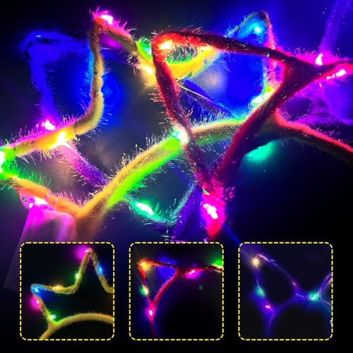 M.best 24pcs LED Cat Ear Headbands, Light Up Cat Ear Crown Rabbit Headwear Accessories for Halloween Christmas Party Supplies