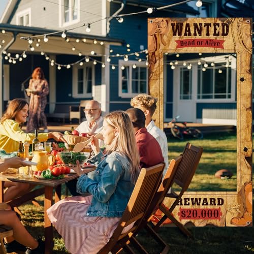 Funrous Wanted Poster Photo Prop Western Photo Booth Prop Large Selfie Frame Poster Fabric Banner Backdrop Wanted Sign for...