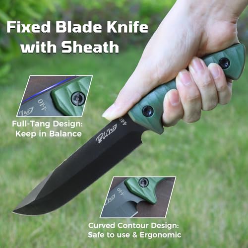Bilizuo Full Tang Fixed Blade Tactical Knife, 5.5" Hunting Knife with 440 Stainless Steel & Ergonomic ABS Handle, Camping ...