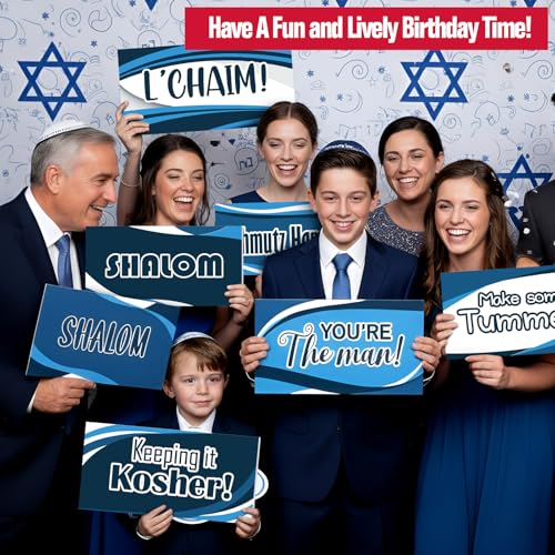Ctosree 12 Pcs Bar Mitzvah Party Bundle Blue Photo Booth Props Jewish Centerpiece Party Decoration Birthday Celebration Wa...