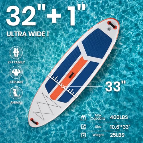 NEWBULIG 33" Inflatable Paddle Board SUP, Stand Up Paddle Board Blow Up with 3 Carry Handles, Non-Slip Deck Pad, Complete ...