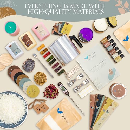 SoftOwl Premium Soy Candle Making Kit - Full Set - Soy Wax, Big 7oz Jars & Tins, 7 Pleasant Scents, Color Dyes & More - Pe...