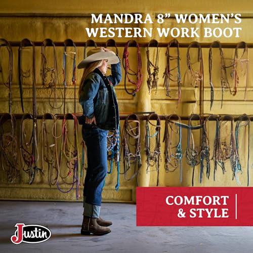 Justin Mandra 8¡± Western Boots for Women - Durable Cowhide Leather Square Toe Cowgirl Boots with Vivid Stitching, J-Flex Comfort & Non-Slip Outsoles
