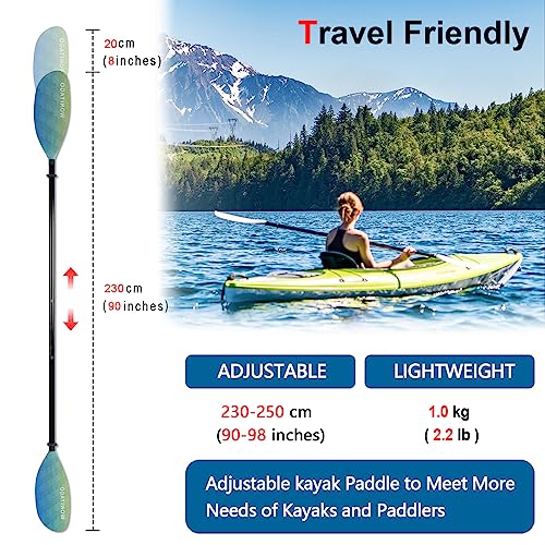 WONITAGO TPU Packraft Portable and Lightweight with Adjustable Carbon Fiber Kayak Paddle, 210 cm Orange