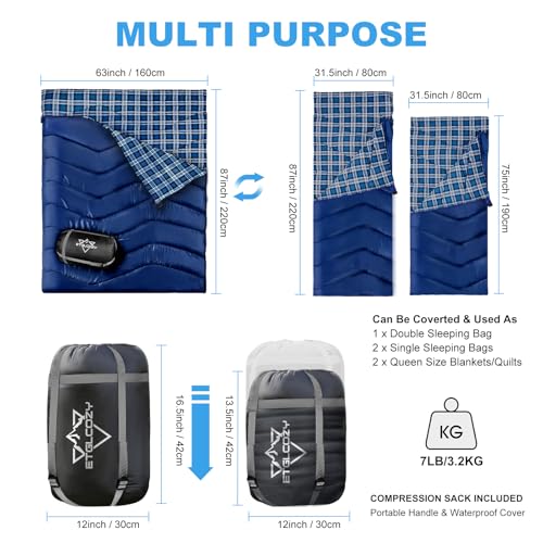 ETGLCOZY 2 Person Double Sleeping Bag for Adults-XL Queen Size Lightweight Compact Thermolock Draft Tube Flannel Liner Mac...