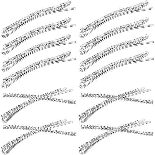 12 Pieces Rhinestone Bobby Pins Decorative Fancy Crystal Hair Clips Shiny Metal X Shaped Barrettes Bling Diamond Wedding Bridal Shower Hair Accessories for Women Ladies Girls (Silver)