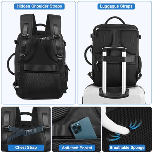 Hanples Travel Backpack for Women Men, Large Carry On Person Item Luggage Backpack, TSA Flight Approved 17.3 In Laptop Ba...