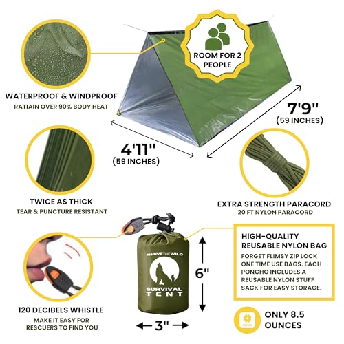 New ThermoShield™ Technology – Ultimate 2-Person Ultralight Mylar Survival Tent with Reinforced Paracord & Emergency Whist...