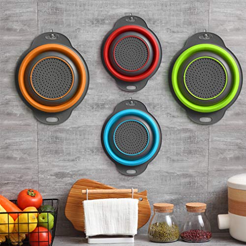 QiMH Collapsible Colander and Strainer Set of 4, 2 PC 4 Quart(1 gal) and 2 PC 2 Quart(0.5 gal), Food-grade Sturdy Plastic ...