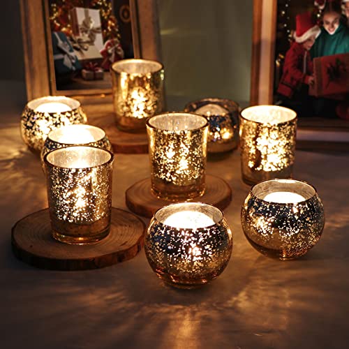 DEVI 24pcs Assorted Gold Votive Candle Holders, Mercury Glass Candle Holder, Diwali Decorations, Gold Wedding Centerpieces...