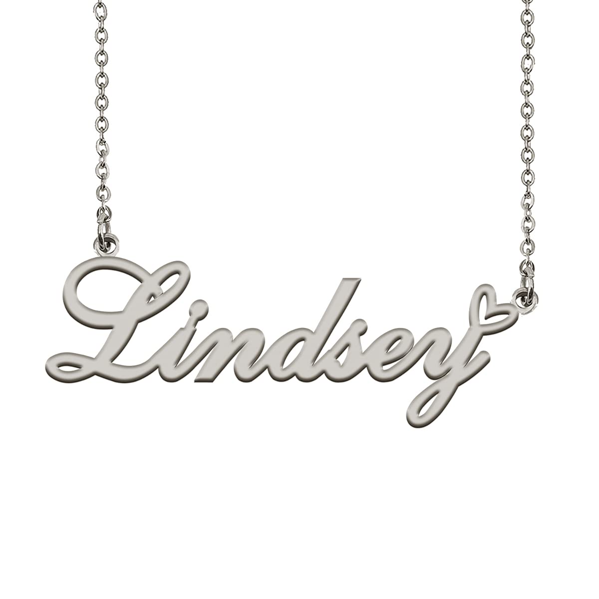 HUAN XUN Initial Name Necklaces Silver for Women Lindsey Necklace Heart Pendant Jewelry for Christmas