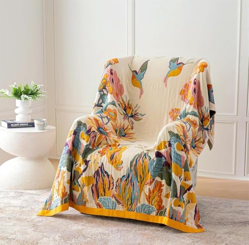 MSGKV Boho Throw Blanket for Couch and Sofa Cotton Cover for Living Room Floral Throw Cozy Blankets (D-Flower and Butterfl...