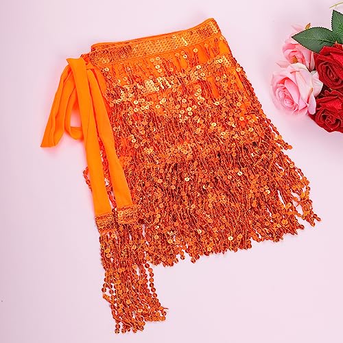 Belly Dance Hip Scarf Sequin Tassel Skirt Wrap Sparkly Rave Costume for Women