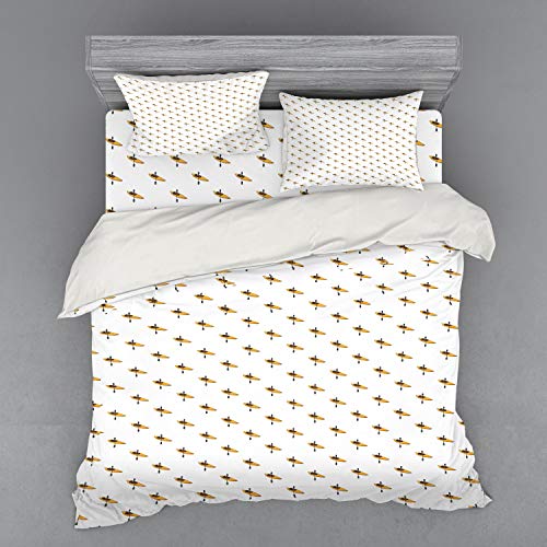 Lunarable Kayak Duvet Cover Set, Pattern with Kayaks and Paddles Cartoon Style Extreme Sports Outdoors, 4 Piece Bedding Se...