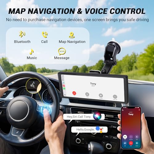 NOVCAPAR 10.26" Wireless Carplay Screen for Car,Portable CarPlay&Android Auto,4K Dash Cam,1080P Backup Camera,Touchscreen ...