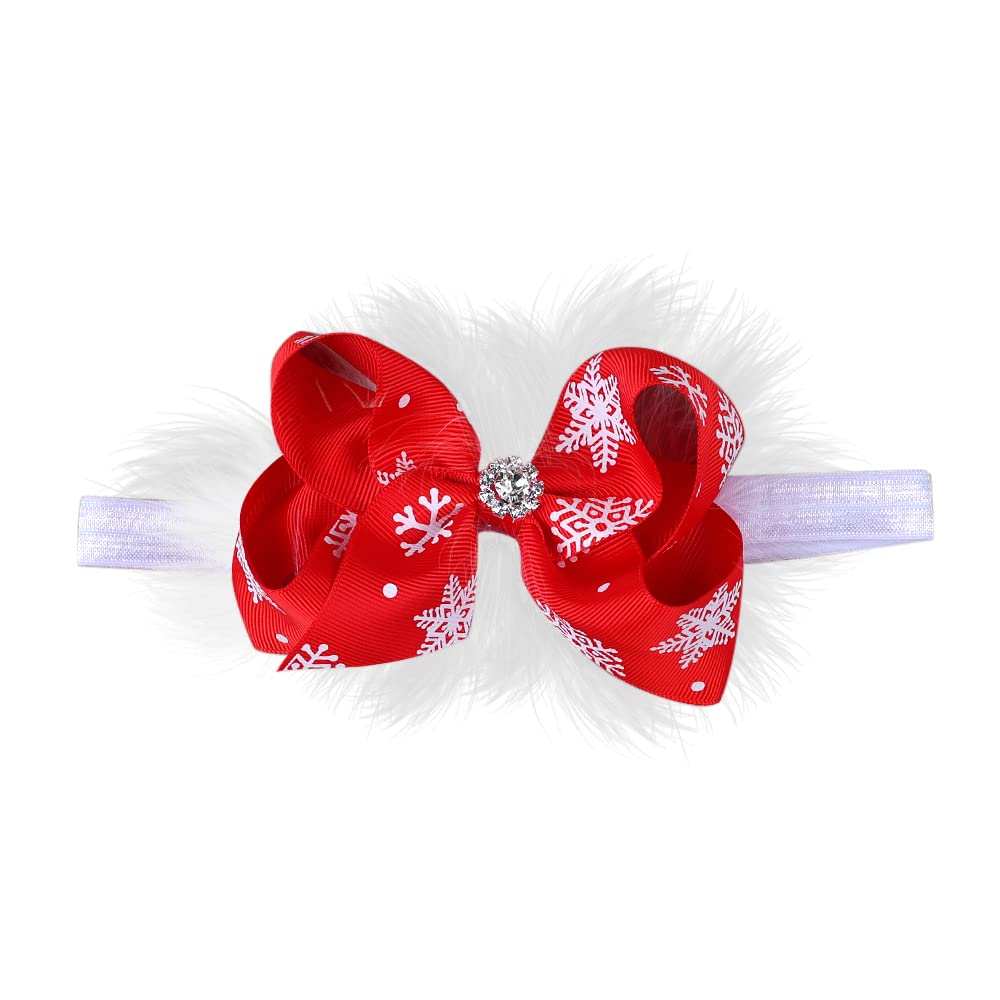 JustMyDress Christmas Snowflake Headband Bow Red Hair Band Baby Girls Hair Accessories JHC21 (Red Bow Plume)