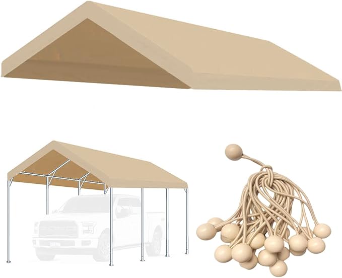 Vanteriam 10'x20' Upgraded Carport Replacement Top Canopy Cover for Car Garage Shelter Tent Party Tent with Ball Bungees B...