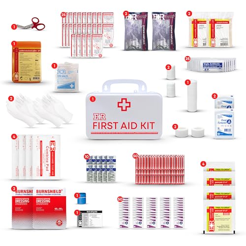 Class B OSHA ANSI Compliant First Aid Kit – Emergency Medical Supplies in Wall-Mountable Plastic Case for Workplace, Offic...