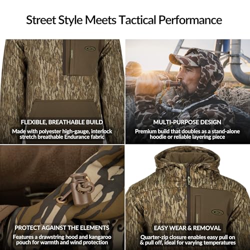 Drake Waterfowl Men's MST Endurance Hunting Warm Quarter-Zip Fleece Lined Hoodie w/Kangaroo Pouch & Magnattach Chest Pocket