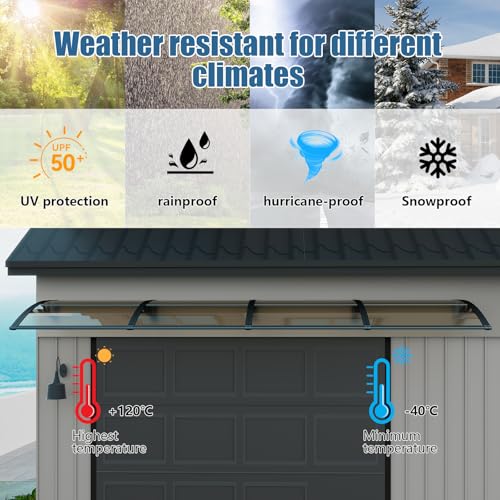 GUANSU-CN 35 * 38''Window and Door Awning Exterior, UV/Rain/Snow/Sunlight Protection Sheet,UPF 50+ Polycarbonate Overhang Canopy,House Overdoor Awnings for Door Entrance Outside/Patio/Porch/Deck