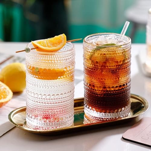 Dingerjar Hobnail Drinking Glasses set of 6（13 oz） Hobnail Water KItchen Glassware, Embossed Vintage Juice Glasses Tall Ba...