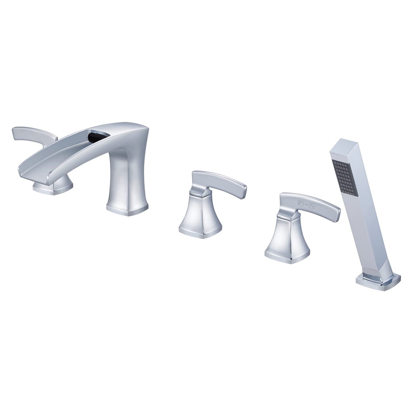 Artiqua Roman Tub Filler Waterfall Tub Faucet Chrome Deck Mount Bathtub Faucets 5 Hole Brass Bathroom Faucets with Hand Shower
