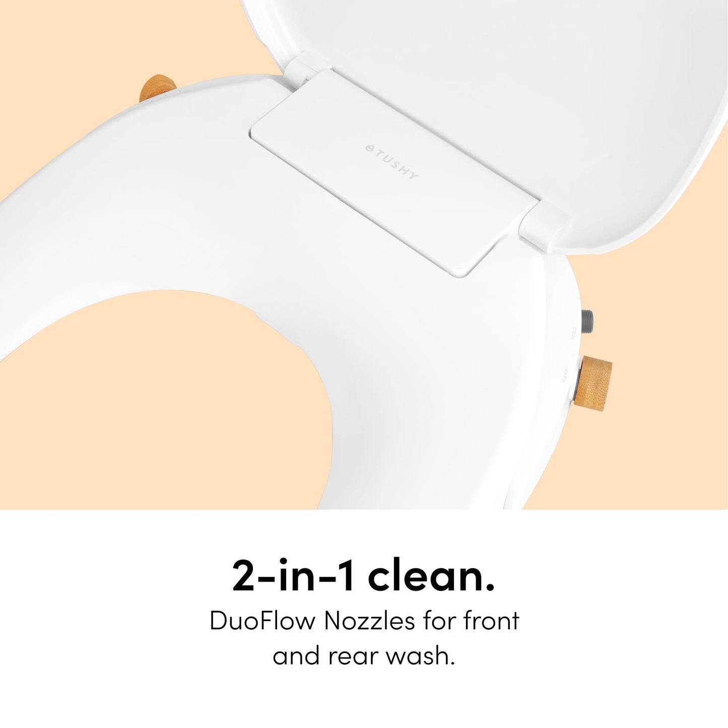 TUSHY Oasis Non-Electric Warm Water Bidet Seat (Elongated): Self-Cleaning Dual Nozzles, Adjustable Temp & Pressure (10-Min DIY Install, Soft-Close Lid, Sleek Design), Spa-Like Comfort, Platinum Knob